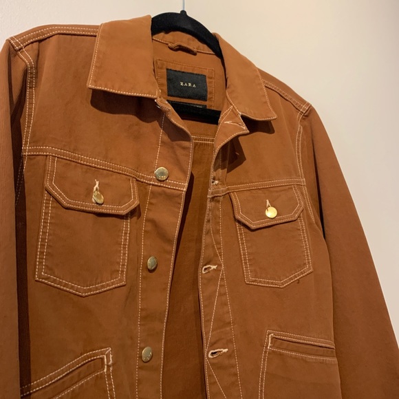 ZARA COPPER BROWN DENIM JACKET - Picture 3 of 5